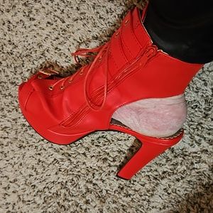 RED PLATFORM HEELS BOOTIES SIZE 12